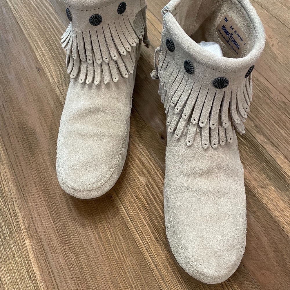 Minnetonka Double Fringe Side Zip Boot